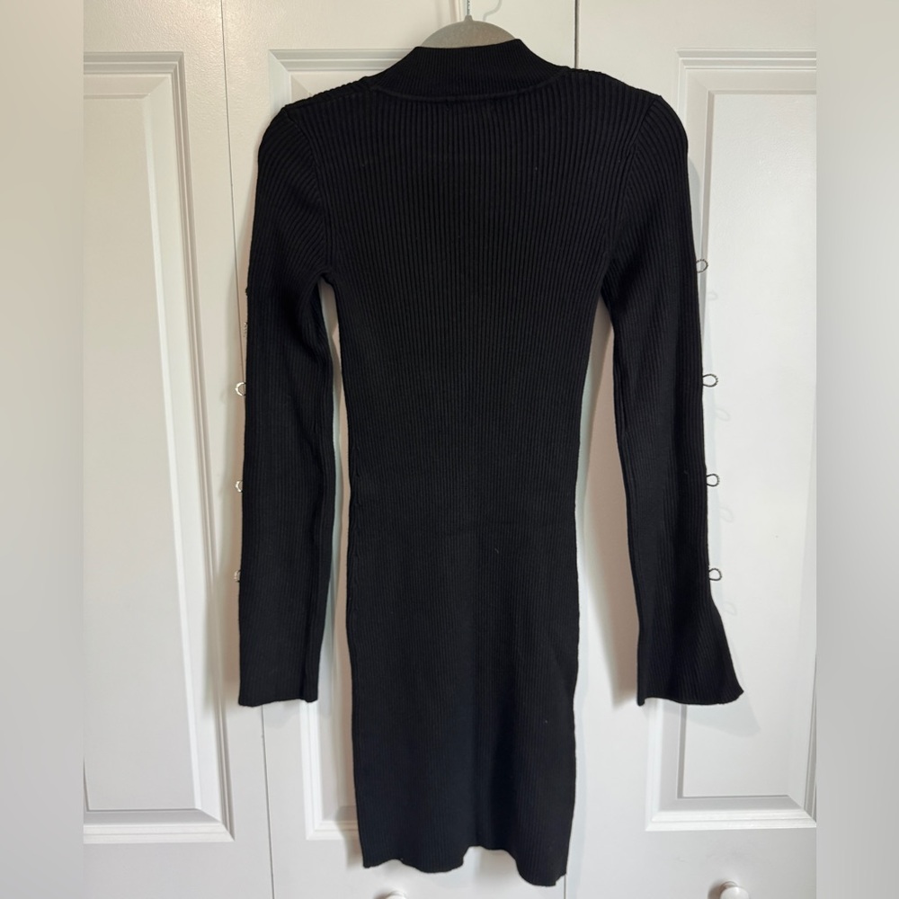 Gianni Bini Black Long Sleeve Dress Mock Neck with Bow Accents Size Small - Picture 2 of 8